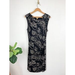 Leifsdottir Anthropologie Black Floral Stretch Jersey Knit Dress Sz S